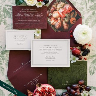 Ellis and Leo - Burgundy & Olive wedding invitation