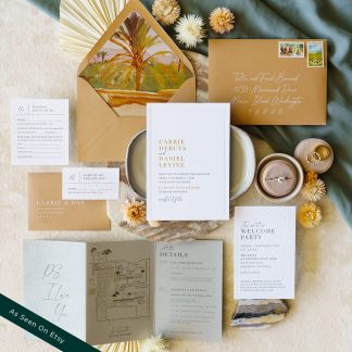 Carrie and Dan - Bold whimsical desert or tropical wedding invitation