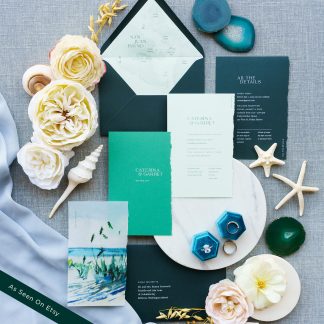 Caterina and Garret - Vibrant whimsical seaside wedding invitation
