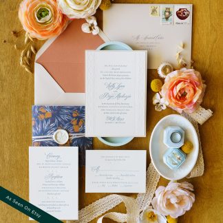 Kelly and Bryce -  Art deco floral wedding invitation