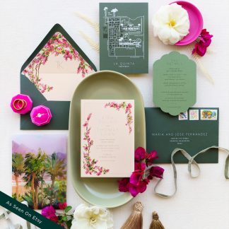 Kira and Thomas -  Modern floral desert tropical wedding invitation