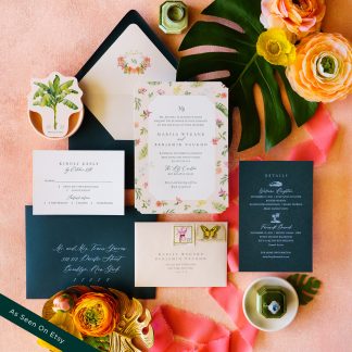 Marisa and Ben - Timeless tropical garden wedding invitation