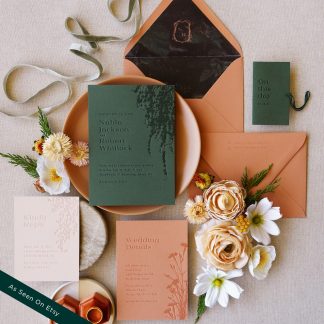 Nahla and Robert - Moody tonal forest wedding invitation suite