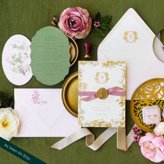 Tarin and Hamilton - Soft botanical foiled wedding invitation